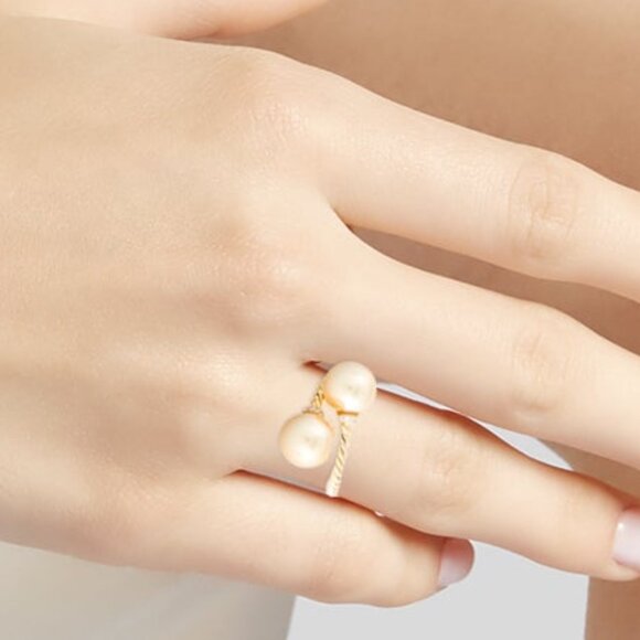 DAVID YURMAN 18K YELLOW GOLD PEARL & DIAMOND SOLARI BYPASS COCKTAIL RING - Picture 8 of 10